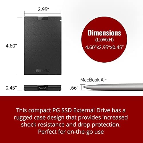 BUFFALO External SSD 1TB - Compatible with PS4 / PS5 / Windows/Mac - USB-C - USB-A - USB 3.2 - External Solid State Drive - SSD-PG1.0U3B