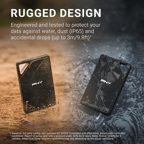 PNY RP60 2TB Portable SSD - Up to 2000MB/s, USB-C, USB 3.2 Gen2x2 - Rugged, IP65 Rated, Water/Dust/Drop Resistant - For Photos, Videos, Gaming and more - External Solid-State Drive - PSD0CS3060-2TB-RB
