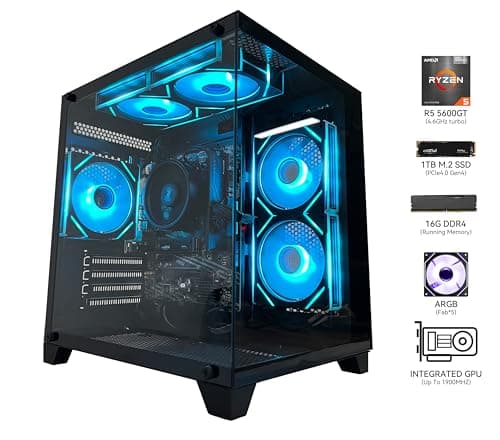 Gaming PC Desktop Computer AMD Ryzen 5 5600GT,16GB DDR4 3200MHz,1TB M.2 NVMe PCle4.0 Gen4,550W 80PLUS PSU,WiFi,Game Design Office Console,Sea View Room, Towers Prebuilt PC (Black)