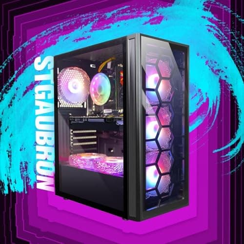 STGAubron Gaming Desktop PC, Intel Core i7 up to 3.9GHz, GeForce GTX 1660 Super 6G, 32G RAM, 1T SSD, 600M WiFi, BT 5.0, RGB Fan x6, RGB BT Sound Bar, Windows 10 Home