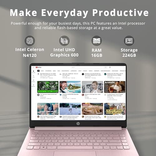 HP Stream 14" HD Lightweight Laptop, Intel Celeron N4120, 16GB RAM, 224GB Storage(64GB eMMC + 160GB Docking Station), Intel UHD Graphics, HD Webcam, 1 Year Office 365, WiFi, Bluetooth, Win 11s, Pink