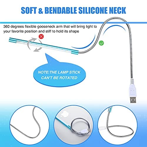 Mudder 2 Pieces USB LED Light for Laptop Keyboard Light Gooseneck Computer Lamp Flexible Stick Dimmable LED Lamp Touch Switch for Reading Book(Black, Blue)