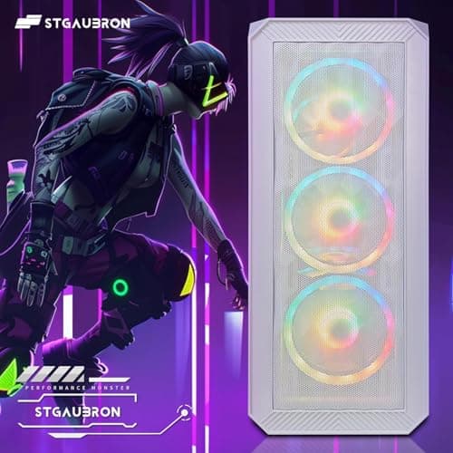 STGAubron Gaming PC Desktop Computer, AMD Ryzen 3 3200G 3.6 GHz, Radeon RX 580 8G GDDR5, 16G DDR4, 1T SSD, 600M WiFi, BT 5.0, RGB Fan x 4, Windows 11 Home