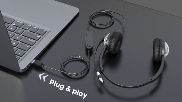 MKJ USB Headset for Call Centers & Office - Noise Canceling Microphone, Wired USB Headphone for Computer PC Laptop, Compatible with Zoom, Ms Teams, Webex, Google Meet, Ideal for Hybrid Workspaces