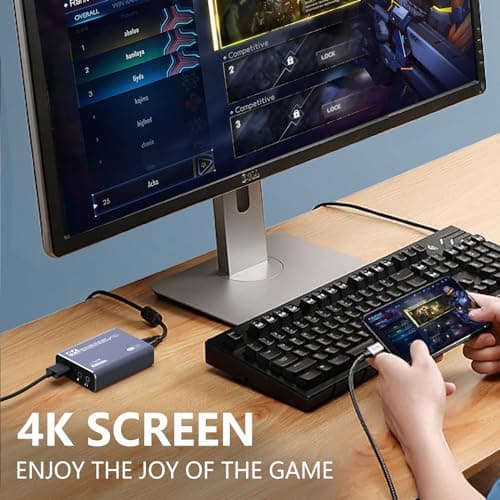 4K Capture Card Gray for Streaming, Recording & Gaming – HDMI Video Capture Device with USB 3.0, 1080p 60fps, Zero Latency for PS5, Xbox, Switch, OBS, PC, Mac – Plug & Play, No Driver Needed