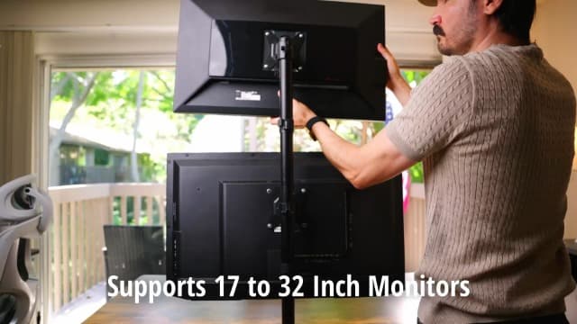 HUANUO Vertical Dual Monitor Mount, Stacked Monitor Stand for 2 Monitors with Height Adjustment Computer Monitor Arm Supports Two 17 to 32 Inch with C Clamp Each Desk Mount Hold up to 17.6lbs