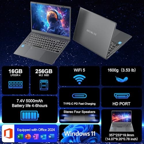 Windows11 Intel Laptop 15.6”HD Display（Celeron N5095）16GB RAM 256GB SSD Storage，With Free Office 2024 | Fingerprint Unlock | Privacy Camera | Backlit Keyboard，Suitable for Student and Business
