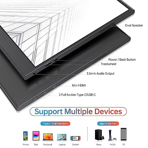 VILVA 4K Portable Monitor, 15.6'' IPS 3840x2160 UHD Computer Monitor, 100% Adobe RGB Gaming Monitor USB C HDMI Portable Travel Display w/Speakers Smart Cover for Laptop Xbox PS4 Switch Phone Mac