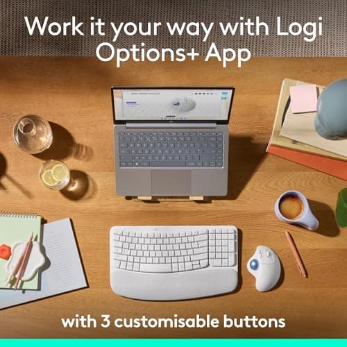 Logitech Ergo M575S Wireless Trackball Mouse, Wireless Ergonomic Mouse with Bluetooth and Encrypted Dongle, Comfortable Thumb Control, Precise and Smooth Tracking, for PC/Mac - Off-White Blue Ball