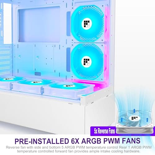 PC Case - Pre-Installed 6 PWM ARGB Fan, ATX Mid-Tower Gaming PC Case, Type-C,FOIFKIN (White, F1)