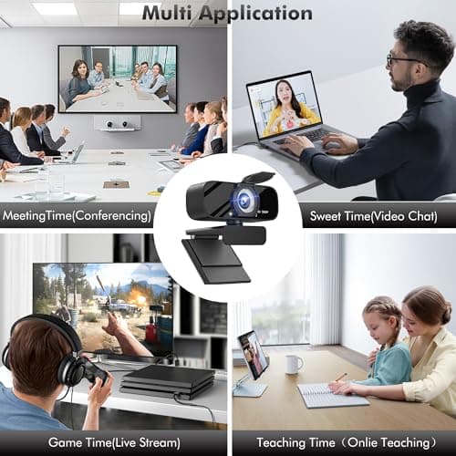 USB HD Webcam with Built-in Microphone and Rotatable Tripod, 1080P Video, Wide Angle Camera, Privacy Cover, for Desktop PC or Laptop Computer - 1（Black）