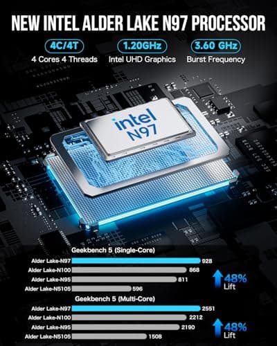 GMKtec Mini PC NucBox G5, Intel 12th Gen Alder Lake N97 (up to 3.6GHz), 12GB RAM 256GB M.2 SSD, Home, Business, Office Mini Computer, 4K UHD Dual HDIMI, RJ45 Ethernet