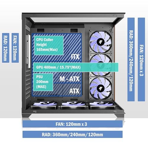 KEDIERS PC CASE ATX 6 PWM ARGB Fans Pre-Installed, Mid Tower Computer Case with Full-View Tempered Glass, Type-C,Printed Walnut Wood Panels,Support 360mm Radiator,Black Gaming Case (P7)