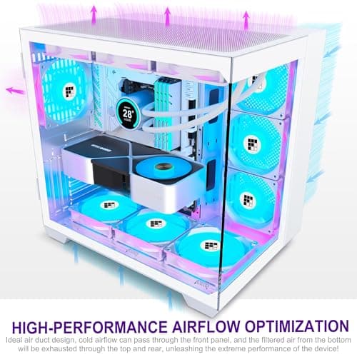 F600 PC Case - Pre-Installed 7 PWM ARGB Fan, ATX Mid-Tower Gaming PC Case, 270° Panoramic Glass with Type-C, FOIFKIN (White, F600)