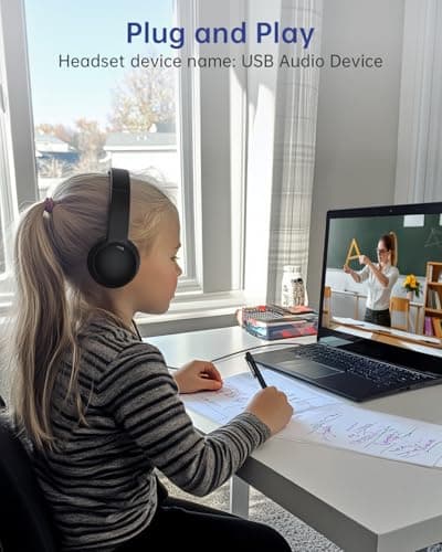 USB Headset with Microphone for PC, Wired Headphones with Mic USB Headset with Noise Cancelling Microphone, Computer Headset with Microphone for Home Office Online Class Teams Skype（Black）