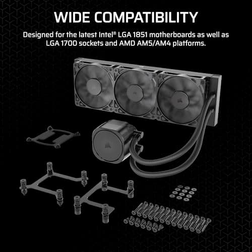 CORSAIR Nautilus 360 RS Liquid CPU Cooler – 360mm AIO – Low-Noise – Direct Motherboard Connection – Daisy-Chain – Intel LGA 1851/1700, AMD AM5/AM4 – 3X RS120 Fans Included – Black