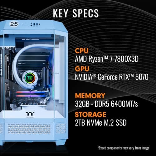 Thermaltake LCGS Reactor 7870TH Gaming Desktop (AMD Ryzen™ 7 7800X3D, 32GB 6400MT/s DDR5 RGB Memory, NVIDIA GeForce® RTX 5070 Ti, 2TB NVMe M.2, WiFi, Windows 11) T3HB-B850-57T-LCS