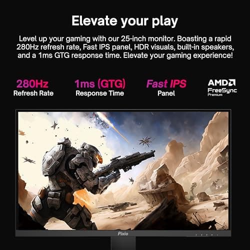 Pixio PX259 Prime 24.5 inch (24 inch / 25 inch Equivalent) 280Hz (144Hz Supported) Refresh Rate FHD 1080p Resolution Fast Nano IPS Panel 1ms GTG Response Time Gaming Monitor with AMD FreeSync Premium