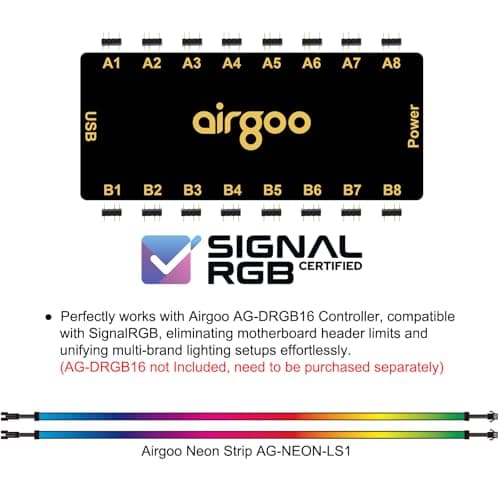 airgoo Addressable RGB PC LED Strip, AG-NEON-LS1 Diffused Silicon Rubber Tube Neon Strip, for 5V 3-pin argb Header or AG-DRGB16 SignalRGB Controller(Not Included), Come with Magnetic Brackets