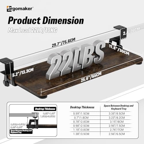 Keyboard Tray Under Desk, Pull Out Keyboard Tray with C Clamp Mount, 25.6" x 11.8" Slide-Out Platform Computer Drawer for Typing, Keyboard & Mouse Tray, Rustic Brown