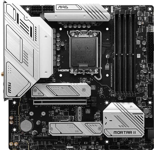 MSI MAG B760M Mortar WiFi II Gaming Motherboard (Supports 12th/13th/14th Gen Intel Processors, LGA 1700, DDR5, PCIe 5.0, M.2, 2.5Gbps LAN, USB 3.2 Gen2, HDMI/DP, Wi-Fi 6E, Bluetooth 5.3, mATX)