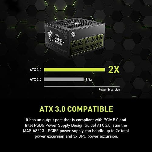 MSI MAG A850GL PCIE 5.1 & ATX 3.1 Gaming Power Supply - Full Modular - 80 Plus Gold Certified 850W - Compact Size - ATX PSU - 10 Year Warranty
