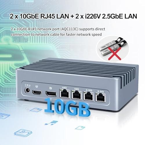 S7 Dual 10GbE Mini PC N305, Firewall Micro Appliance 4 LAN (2 x 10Gbit, 2 x i226V 2.5GbE), DDR5 8GB RAM 128GB SSD, 2 x NVMe Firewall Hardware, USB-C Port, 2USB3.2 10Gbps, SPK/MIC