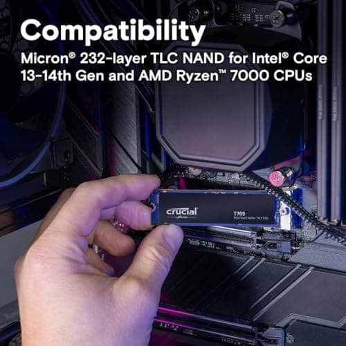 Crucial T705 1TB PCIe Gen5 NVMe M.2 SSD - Up to 13,600 MB/s - Game Ready - Internal Solid State Drive (PC) - +1mo Adobe CC - CT1000T705SSD3
