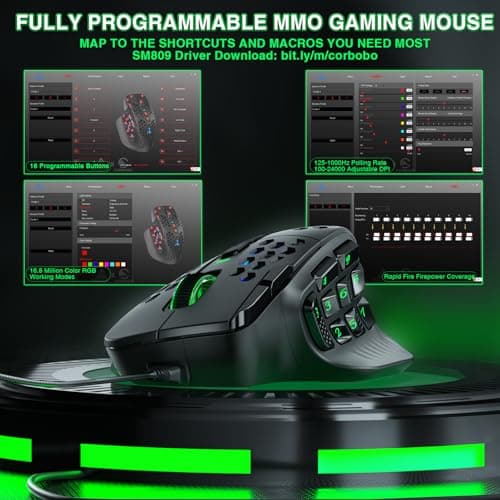 SOLAKAKA SM809 Wired MMO Gaming Mouse, with 9 Side Buttons RGB Mouse, 24000 DPI High-Precision Optical Sensor, Ergonomic Mice, 16 Programmable Macro Shortcuts/Remapping PC Gaming Mouse for FPS Games
