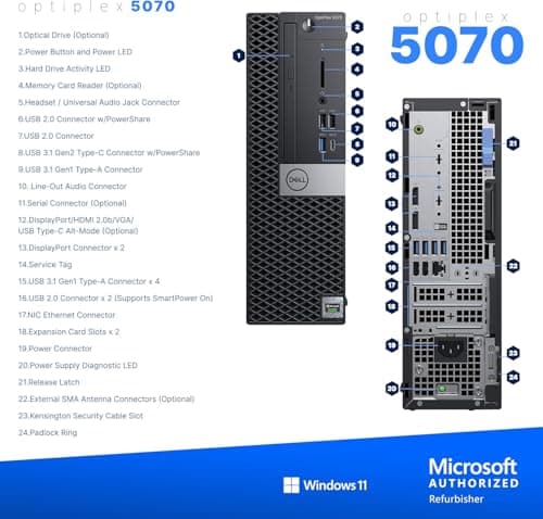 Dell Workstation 5070 PC Computer, Intel i5-9500, Editing/Design Nvidia Quadro P620, Crucial 32GB RAM, 1TB NVMe M.2, Windows 11 Pro, WiFi, Cherry Keyboard & Mouse, Office Desktop Computers (Renewed)