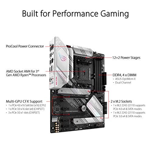 ASUS ROG Strix B550-A Gaming Desktop Motherboard - AMD B550 Chipset - Socket AM4 - ATX - 128 GB DDR4 SDRAM Maximum RAM - DIMM, UDIMM - 4 x Memory Slots - HDMI - DisplayPort - 6 x SATA Interfaces