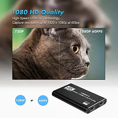 Capture Card Nintendo Switch, 4K HDMI Video Capture Card, 1080P 60FPS, HDMI to USB 3.0 Capture Card for Streaming Work with Camera/Xbox/PS4/PS5/PC/OBS