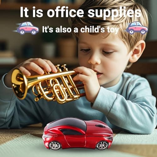 Elec Space Wireless Car-Shape Mouse With LED Headlights, 2.4G Unique for Kids, USB Receiver, 1600 DPI Cool Gaming for Laptop PC Computer-Red