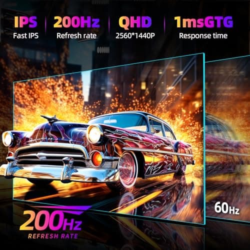 27 Inch QHD 2560 x 1440 Gaming Monitor, 180Hz (Up to 200Hz),1ms GTG, Fast IPS, DCI-P3 93%, High Brightness 450cd/㎡, G-Sync, Height Adjustable Vertical Stand, Speakers, DP/HDMI, 144Hz 2K Monitor