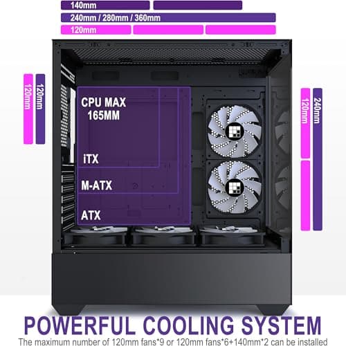PC Case - Pre-Installed 6 PWM ARGB Fan, ATX Mid-Tower Gaming PC Case,Type-C, FOIFKIN (Black, F1)