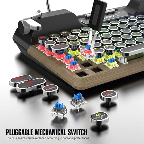 7KEYS Retro Typewriter Mechanical Gaming Keyboard, Vintage Style Computer Keyboard with Round Keycaps, Wireless Bluetooth5.0 and Wired/2.4G, True RGB Backlight, Compatible with PC/Laptop/Tablet/Phone