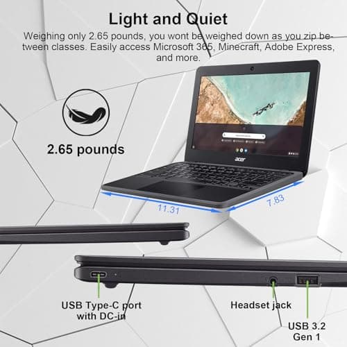 acer 311 Chromebook Laptop, 11.6'' HD IPS Display, 4GB LPDDR4 RAM, 64GB EMMC, Intel Celeron N4500, Intel UHD Graphics, 10 Hours Battery Life, USB3.1，Wi-Fi5, Chrome OS, Black, Warwolf Mouse