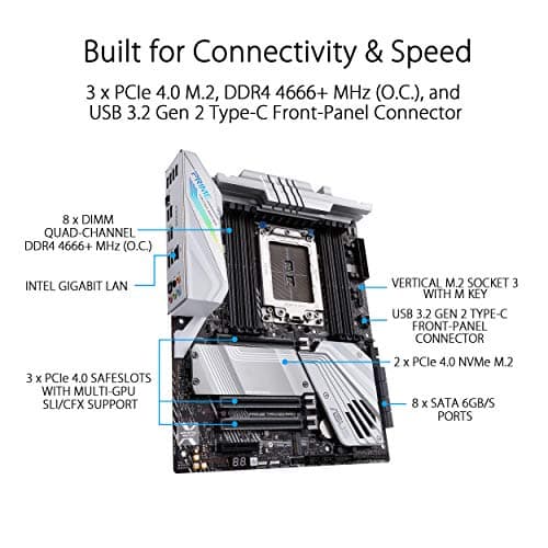 ASUS Prime TRX40-Pro S AMD sTRX4 3rd Gen Ryzen Threadripper ATX Content Creation Motherboard (16 Power Stages, PCIe 4.0, DDR4, Triple M.2, Gigabit LAN, Aura Sync RGB).