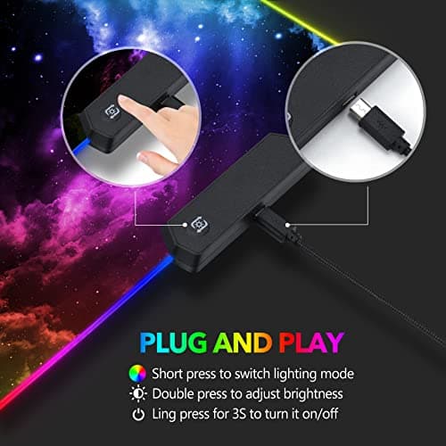 AIMSA Large RGB Gaming Mouse Pad, Keyboard Mousepad Led Extended 35.4 x 15.8 inch Non-Slip Rubber Base with 14 Lighting Modes, Big Desk Mat Waterproof, Nebula Universe