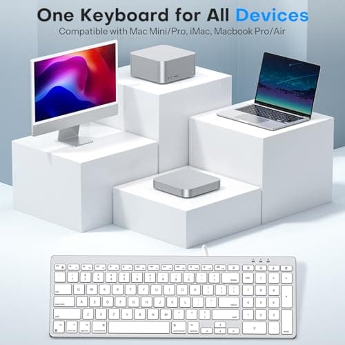 OMOTON Wired Keyboard Compatible with Mac, with Dual Interface (USB and Type-C), Numeric Keypad Compatible with MacBook Pro/Air, iMac, Mac mini/Pro Laptop, Silver