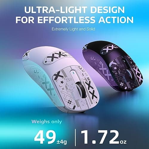 ATTACK SHARK X3 Lightweight Wireless Gaming Mouse, 49g Tri-Mode Bluetooth/2.4G/USB-C Wired Mouse, PAW3395 26K DPI Sensor, 200h Battery Life, Programmable Buttons, Griptape for PC/Laptop/Mac