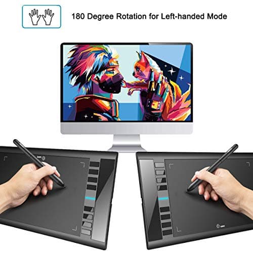 Graphics Drawing Tablet, UGEE M708 10 x 6 inch Large Drawing Tablet with 8 Hot Keys, Passive Stylus of 8192 Levels Pressure, UGEE M708 Graphics Tablet for Paint, Design, Art Creation Sketch Black