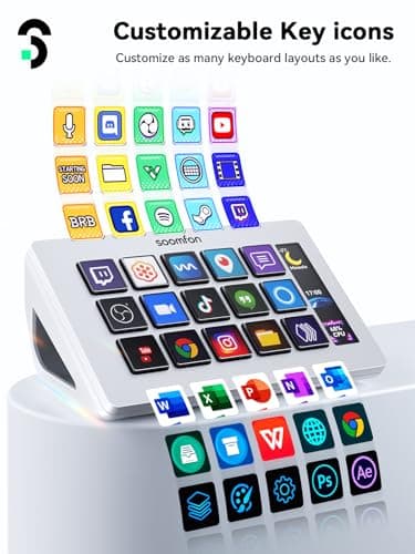 SOOMFON Stream Controller Stream Control Deck with 15 LCD Macro Keys Customizable for Content Creators Streaming Gaming to Trigger Actions in OBS, YouTube, Twitch and More, Compatible with PC & MAC