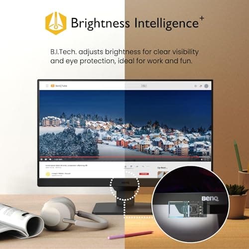 BenQ GW2490 24" Computer Monitor 100Hz FHD 1920x1080p IPS Eye-Care Tech VESA Mount Thin Bezel Low Blue Light Adaptive Brightness Wall Mount Built-in Speakers DisplayPort HDMI Port2