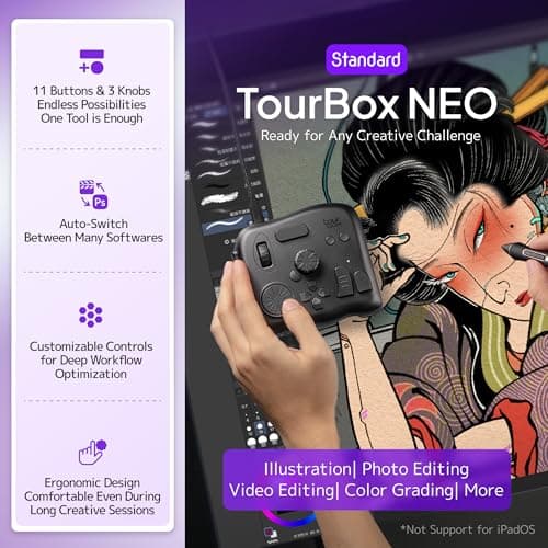 TourBox NEO - Custom Controller for Photo Video Editing, Color Grading, Illustration, MacOS/Windows, Photoshop Lightroom Davinci Resolve After Effects Premiere Final Cut Pro Programmable Keyboard
