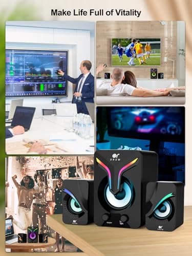 OROW Computer Speakers,Mini PC Speakers with Subwoofer,2.1 Desktop Speaker with RGB Lights,USB Powered, Stereo Sound,Gaming Speakerwith 3.5mm Aux Cable for Monitor/Laptop/Tablet(S212)