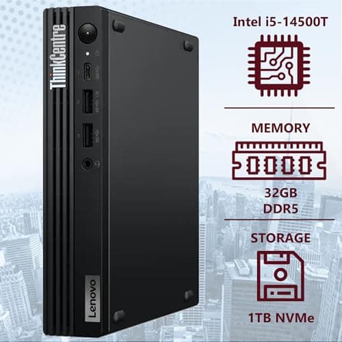 Lenovo ThinkCentre Tiny M70q Gen 5 Intel 14-Core i5-14500T (Beat i7-13700T), 32GB DDR5 RAM, 1TB NVMe, WiFi 6E, Bluetooth, RJ-45, DP Port, HDMI, W11P, Business Desktop