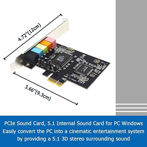 5.1 Internal PCIe Sound Card for PC Windows 8 7 with Low Profile Bracket, 3D Stereo PCI-e Audio Card, CMI8738 Chip 32/64 Bit Sound Card PCI Express Adapter