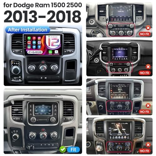 Car Radio Stereo for Dodge Ram 1500 2500 2013-2018: 9 inch Touchscreen Upgrade Radio DSP Stereo (2GB+32GB) Wireless CarPlay&Android Auto GPS Navigation 5G WiFi Bluetooth (Only fit Manual AC)