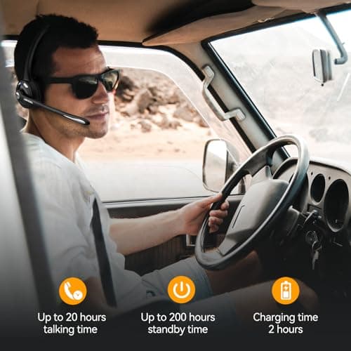 TECKNET Bluetooth Headset, Wireless On Ear Headphones with Noise Cancelling Microphone for Trucker, Hand Free Wireless Headset with Mute Mic for Phone